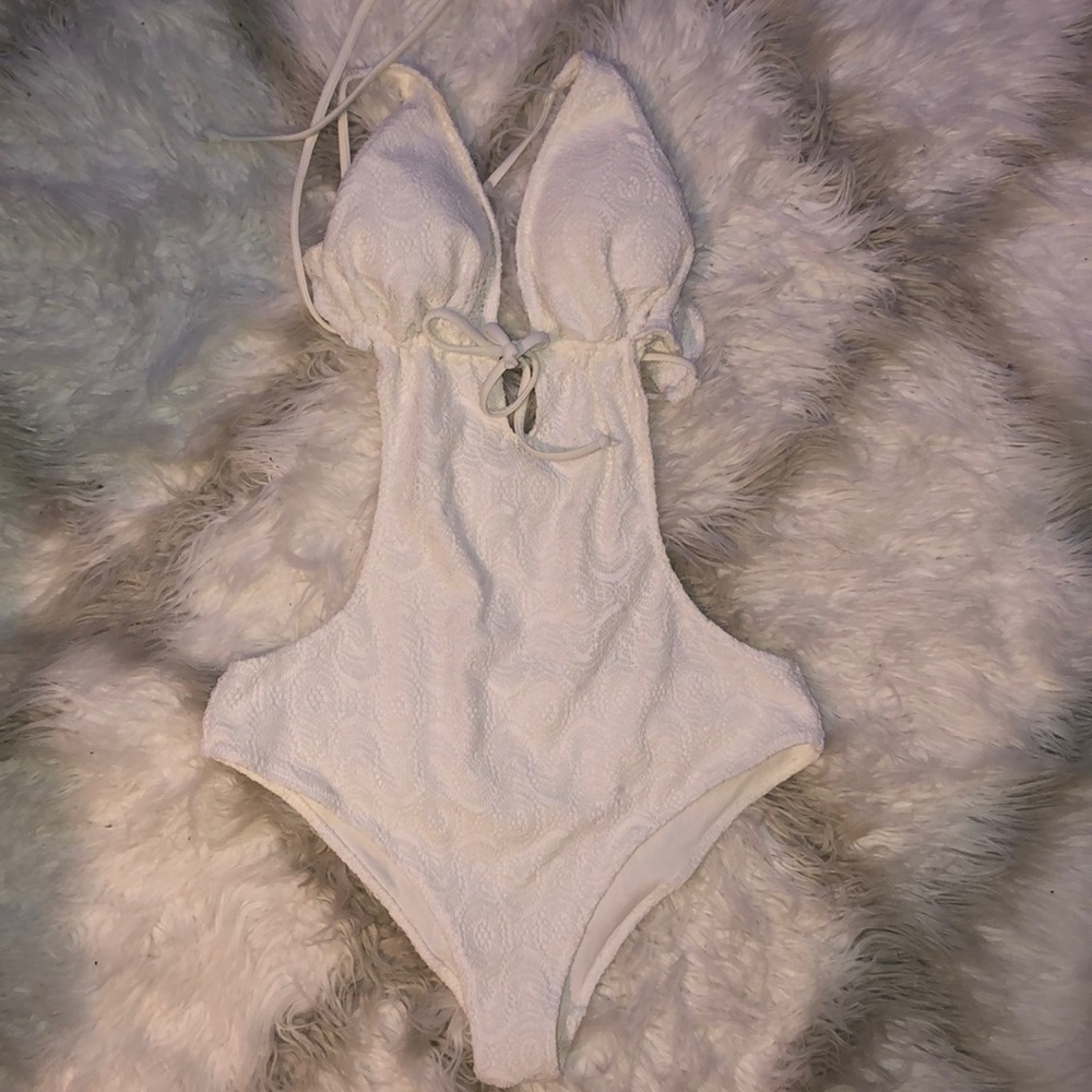 White cutout one piece bikini